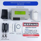 PlatinumX Gen3 Caravan Alarm System kit contents including sensors and remotes.