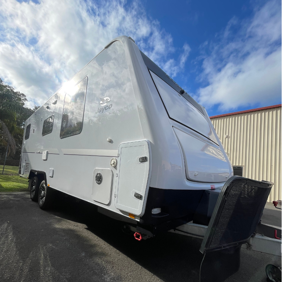 Expert motorhome ceramic coating in Goulburn by Sampson Tuck, highlighting durable protection for RV exteriors